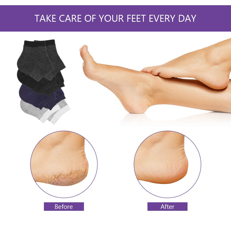 [Australia] - 4 Pairs Heel Moisturizing Socks, Spa Lotion Gel Socks for Dry Cracked Heels, Open Toe Socks for Men and Women for Heal, Treat Dry While You Sleeping 