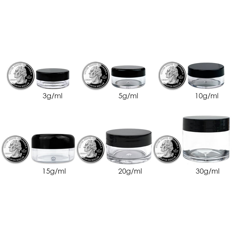 [Australia] - Beauticom 6 Piece 1 oz. USA Acrylic Round Clear Jars with Flat Top Lids for Creams, Lotions, Make Up, Cosmetics, Samples, Herbs, Ointments (6 Pieces Jars + Lids, BLACK) 6 Pieces Jars + Lids 