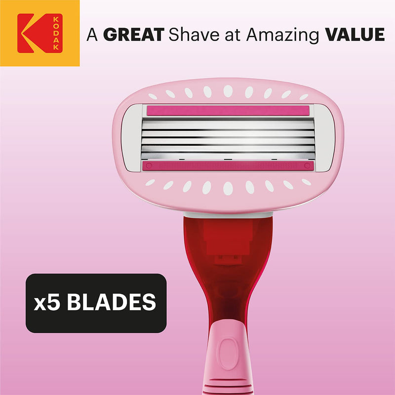 [Australia] - Kodak Premium Female 5 Blade Razor with 2 Refill Cartridges - Womens Shaving Kit | Swedish Steel & Aloe Vera Strip for A Sensitive Skin (Premium Handle + 2 Cartidges) 