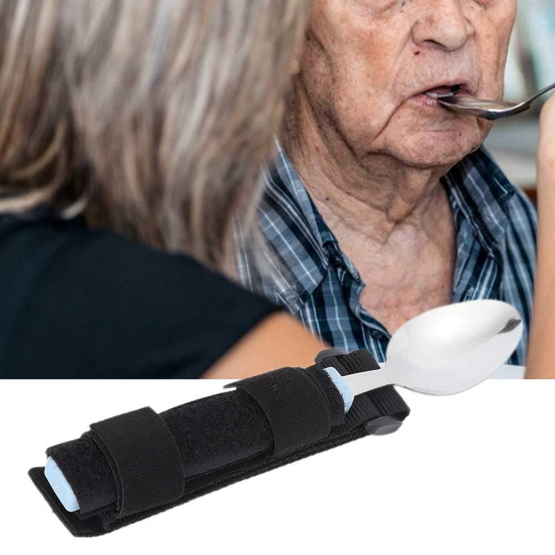 [Australia] - Easy Grip Eating Aids Spoon Adaptive Eating Utensils Rotating Stainless Steel Holder Silverware Set Elderly Care Spoon Arthritis Disabled Patient Dining Scoop Utensil with Auxiliary Strap 