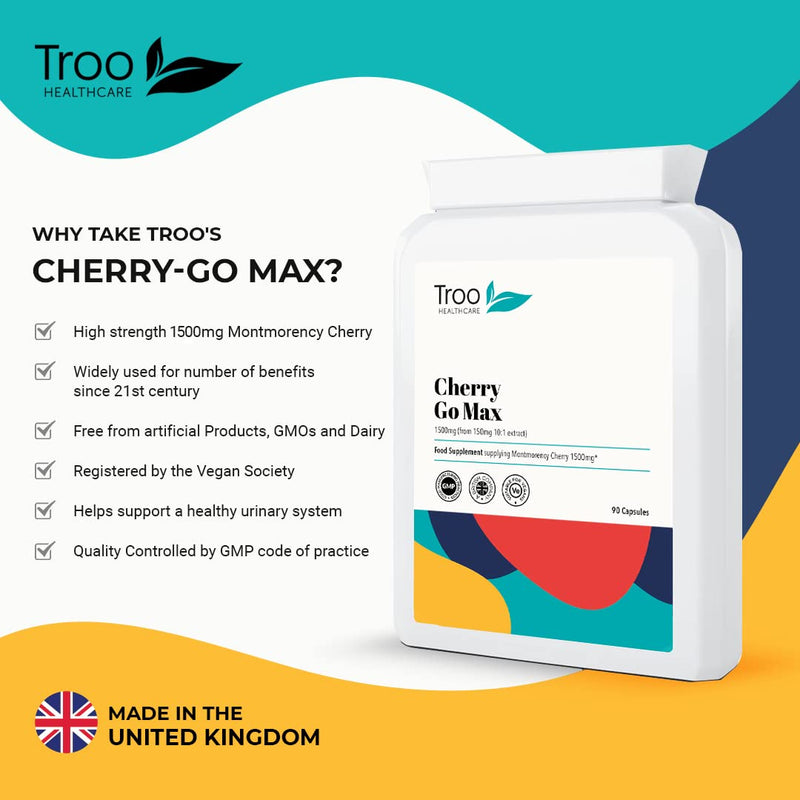 [Australia] - Troo Cherry Go Max Montmorency Cherry 90 Vegan Capsules 3000mg Per Serving - High Strength Freeze Dried Sour Cherries Extract - UK Manufactured to GMP Standards 