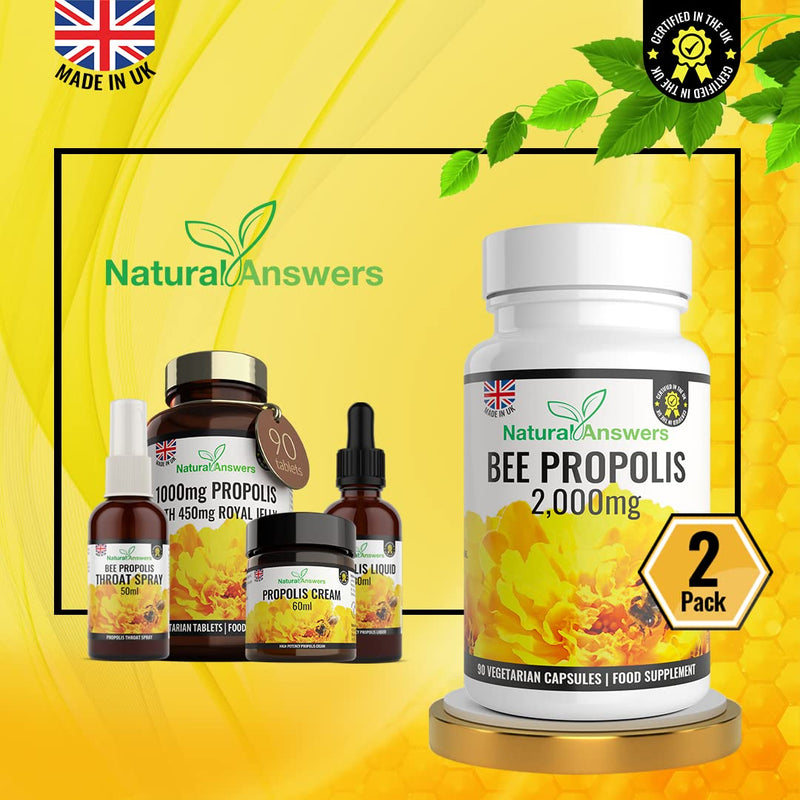 [Australia] - 180 Capsules Pure Bee Propolis 2000mg - 1000mg Per Capsule, 2000mg per Serving, 100% Suitable for Vegetarians 