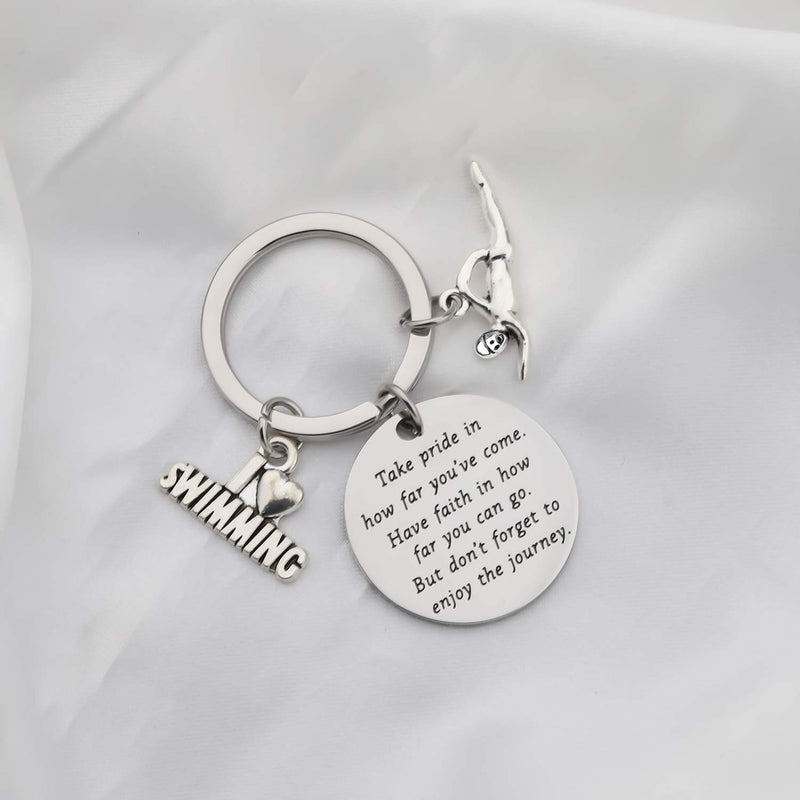 [Australia] - FUSTMW Swim Keychain I Love Swimming Lover Gift Take Pride in How Far You Have Come Swim Team Inspirational Gift Swimming Jewelry for Swimmers silver 