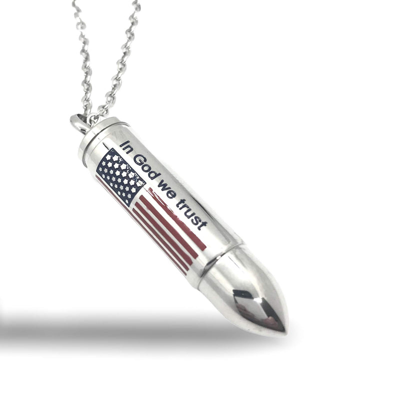 [Australia] - FIKA USA Flag Bullet In God We Trust Cremation Ashes Remembrance Urn Pendant Necklace Jewelry Filling Kit Included 