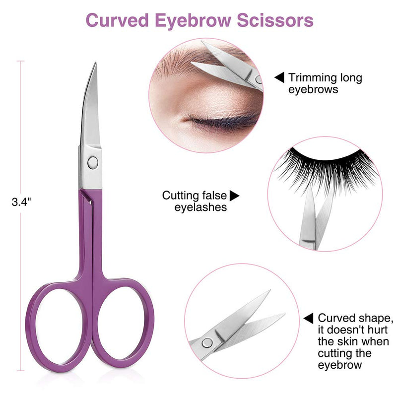 [Australia] - Tweezers Set, 4Pcs Eyebrows Tweezers and a Pair of Scissor with Leather Case, Great Precision for Eyebrow, Ingrown Hair, Splinter, Facial Hair Removal By HAWATOUR - Multi-Color 