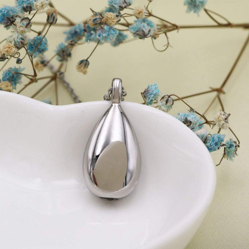 [Australia] - Engraved Teardrop Urn Necklace for Ashes Simple Cremation Keepsakes Memorial Cremation Jewelry for Loved One Silver 