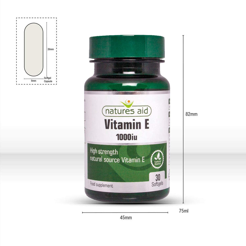[Australia] - Natures Aid Vitamin E 1000iu, Natural Source, High Strength, 30 Softgel Capsules Single 
