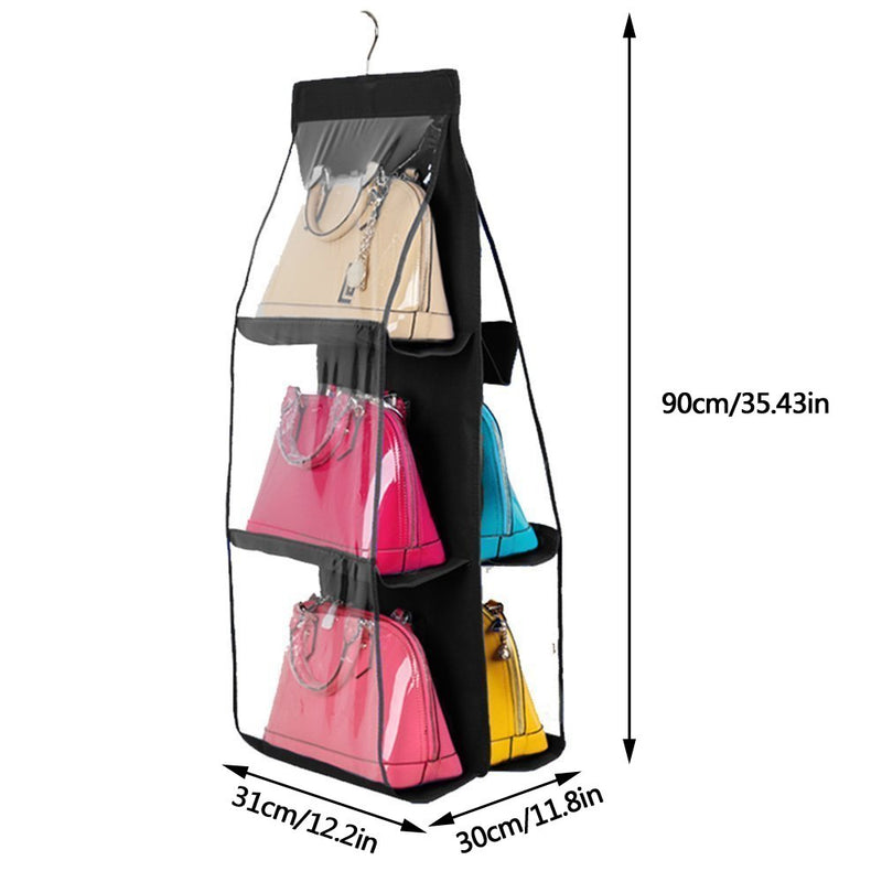 [Australia] - Geboor Hanging Handbag Organizer Dust-Proof Storage Holder Bag Wardrobe Closet for Purse Clutch with 6 Larger Pockets Black 