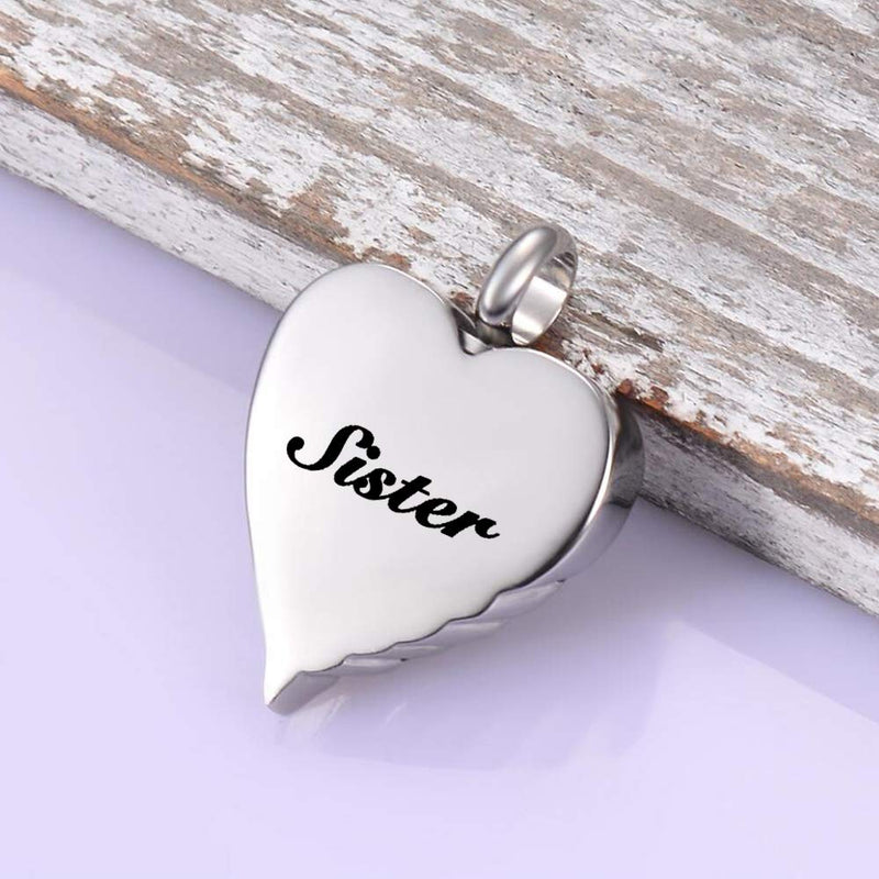 [Australia] - LuxglitterLin Guardian Angel Wings Cremation Jewelry for Ashes Heart Crystal Urn Necklaces for Ashes Memorial Keepsake Necklace Always on Mind Forever in My Heart Sister 