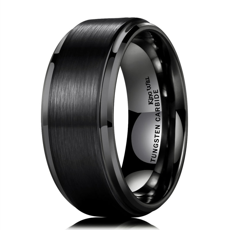 [Australia] - King Will Duo 8mm/10mm Mens Brushed Tungsten Carbide Wedding Band Ring Polish Finished Comfort Fit Black/Silver/Blue/Rose Gold 10mm Black Stepped Edge 5 