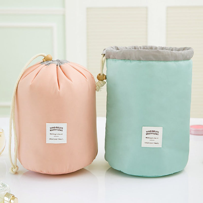 [Australia] - 2 Pack Travel Makeup Bags Waterproof Cosmetic Bags Multifunctional Bucket Toiletry Bag Make up Organizer Barrel Cases Kit Storage pocket Soft Collapsible Portable Cosmetic Cases Blue Pink 