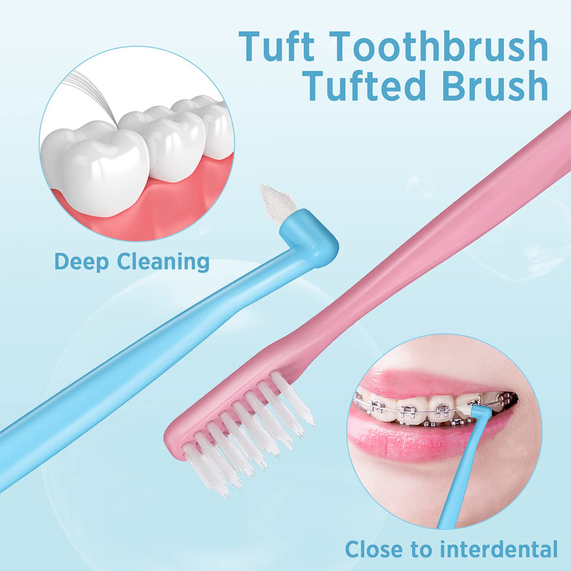 [Australia] - 4 Pieces Tufted Toothbrush Brace Toothbrush Double Ended V-Trim Bristles Toothbrush Soft Trim Toothbrush Single Tufted Toothbrush for Braces Detail Cleaning 