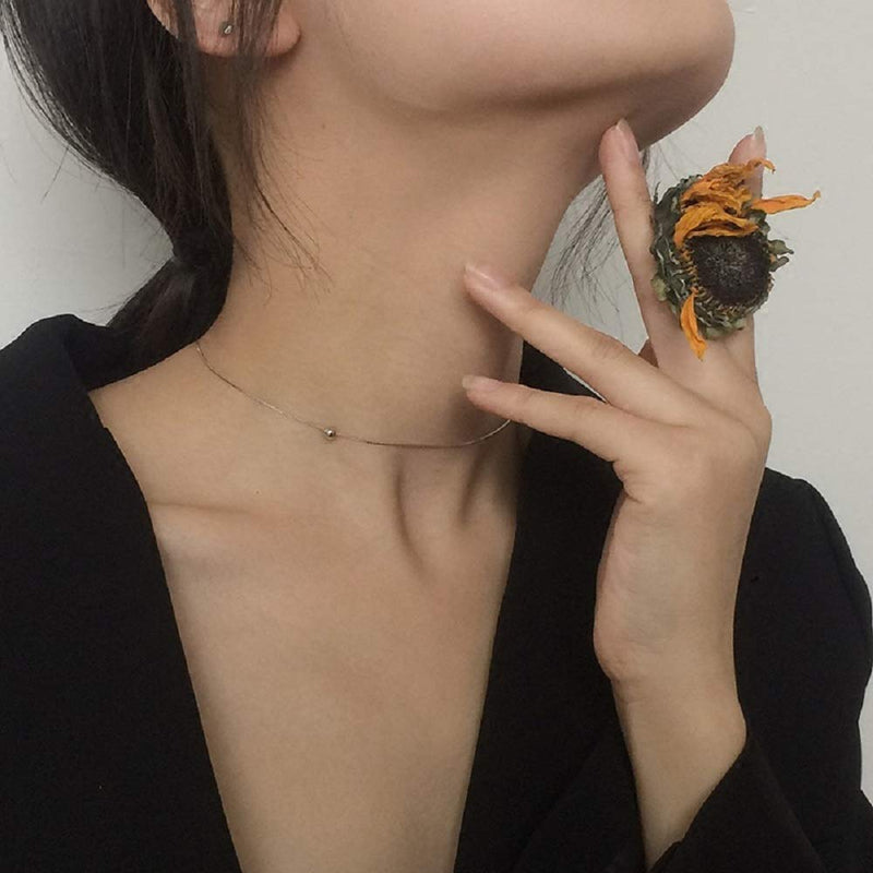 [Australia] - Izpack Minimalist Single Ball Chokers Necklace Sterling Silver Delicate Good Luck Bead Chain Adjustable for Women Girls Nice Gifts 