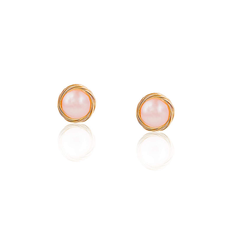 [Australia] - FLOROA 925 Baroque Pearl Wrapped Gold 14K Earrings with Silver Needle Wire Pink 