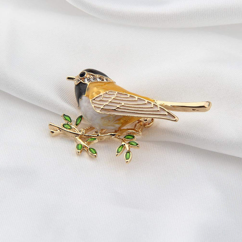 [Australia] - bobauna Gold Tone Enameled Sparrow Bird Branch Animal Brooch Pin for Women Girls sparrow bird brooch 