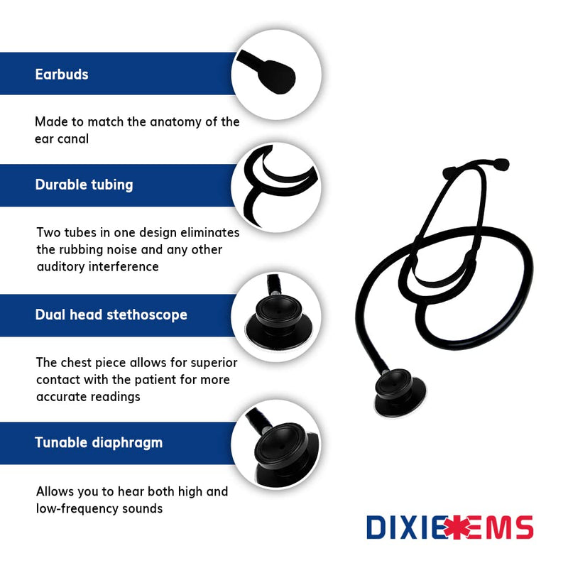 [Australia] - Dixie EMS Dual Head Stethoscope, Fully Functioning Stethoscope for Doctors, Nurses, EMTs, Cosplay, Role Play, Halloween, etc. – Stealth Black 