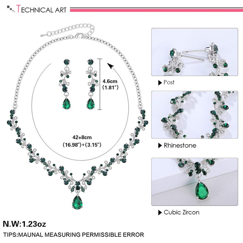 [Australia] - LILIE&WHITE Clear Crystal and Cubic Zircon Necklace and Earrings Jewelry Set for Women Wedding Accessories Emerald 