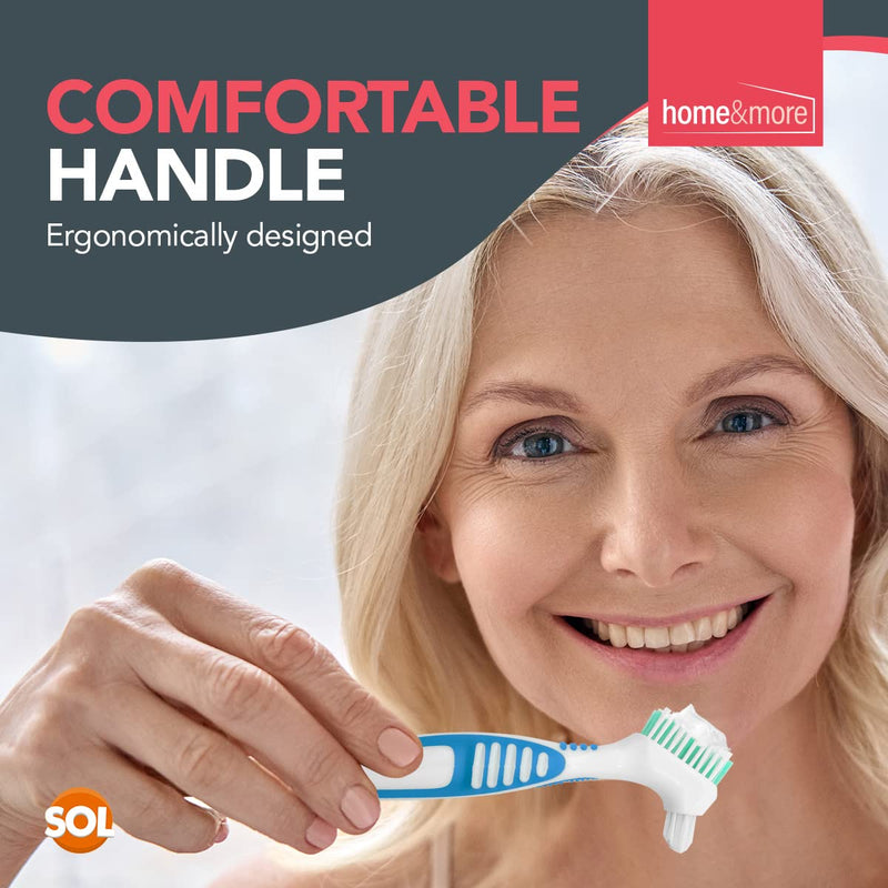 [Australia] - 2pk Denture Toothbrush | Denture Brush with Soft Bristles, Easy Grip Handle & Dual Angled Brush Heads for Cleaning Dentures | Retainer Brush for Cleaning Retainers 