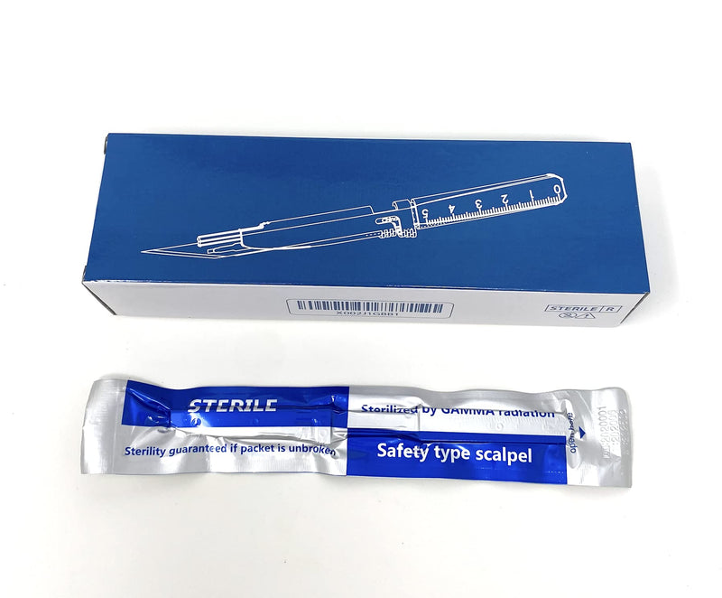 [Australia] - Disposable Safety Scalpels Sterile Surgical Blade Size 10 Stainless Steel with Plastic Handle & Metric Line Individually Foil Wrapped by P&P MEDICAL SURGICAL Box of 10 