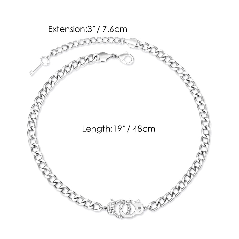 [Australia] - Silver Thick Cuban Necklace: Chunky Handcuff Fashion Link Chain Jewelry For Women Girl Boy Teen Men 