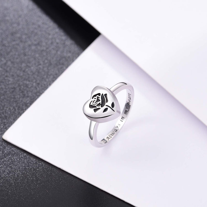 [Australia] - ACJFA 925 Sterling Silver Rose Urn Ring Heart Shape Hold Loved One Ashes Cremation Rings Memorial Jewelry for Women 8 