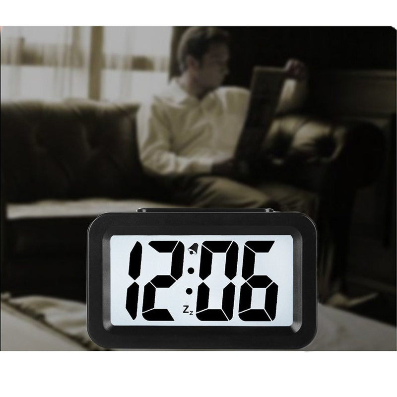 [Australia] - HENSE Creative Nightlight Smart Light Alarm Clock Bedside Desk Table Electronic Clock Battery Operated Mute Luminous Alarm Clock with Adjustable Light HA35 (Black) Black 