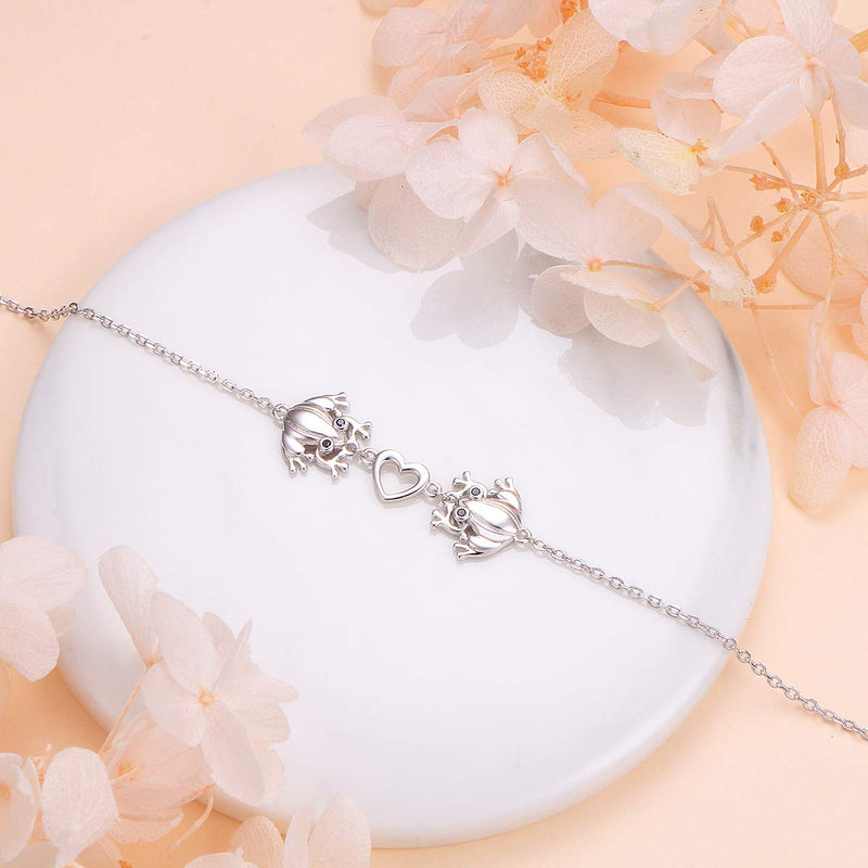 [Australia] - S925 Sterling Silver Frog Heart Necklace Ring Bracelet Earrings Jewelry Set for Women Girl Christmas Gift Anklet 