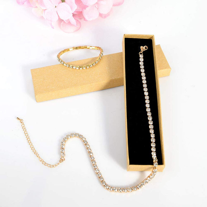 [Australia] - Zealmer Rhinestone Choker Necklace for Women 16k Gold Plated Gold 1 Row Necklace & Bracelet 