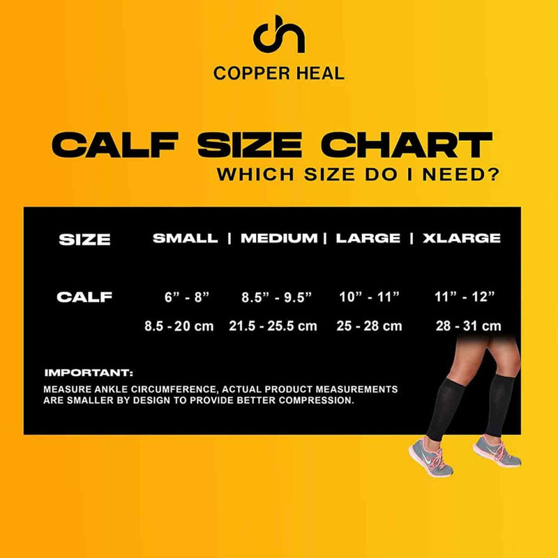 [Australia] - COPPER HEAL Calf Copper Compression Sleeves (1 Pair) for Exercise Sport Recovery - Calf Muscle Strains Shin Splints Leg Socks Men and Women Calfs Sleeve Guard for Running Mens Guards Large (2 Count) 