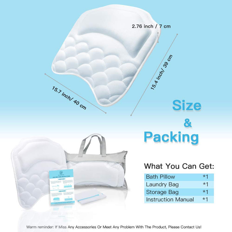 [Australia] - Beautybaby Anti-mold Bathtub Spa Pillow[2021 Upgraded] Bath Pillows for tub, with Non-Slip 8 Large Strong Suction Cups, Free Machine Washable Bag 