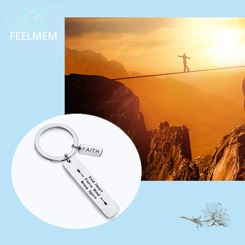 [Australia] - FEELMEM Inspirational Keychain Kind Heart Fierce Mind Brave Spirit Keychain Encouragement Jewelry Graduation Gift silver 