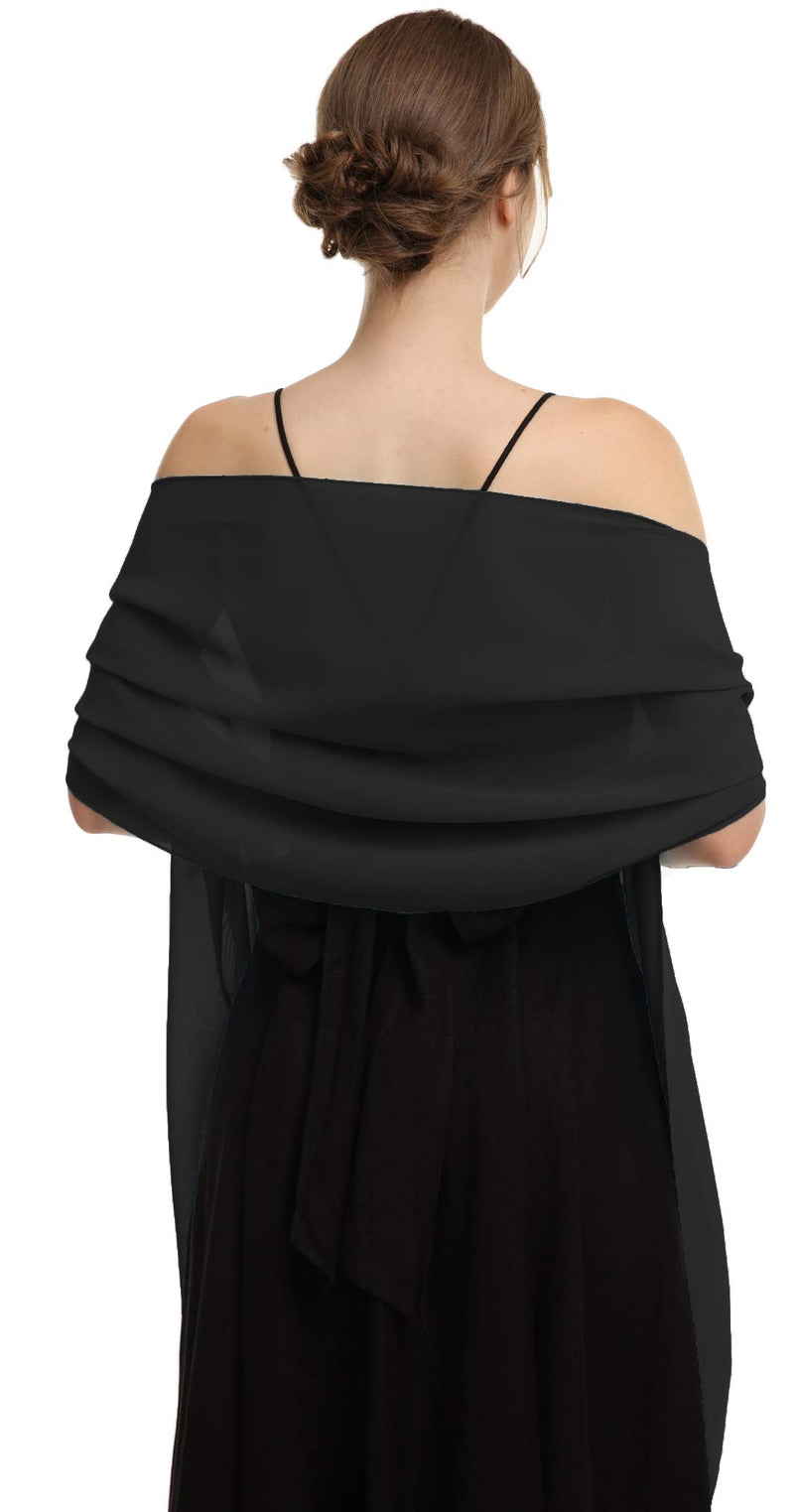 [Australia] - Chiffon Shawls Scarves Wraps for Bridal Wedding Party Evening Dress and Special Occasion Dresses Black Length(79") * Width(19") 