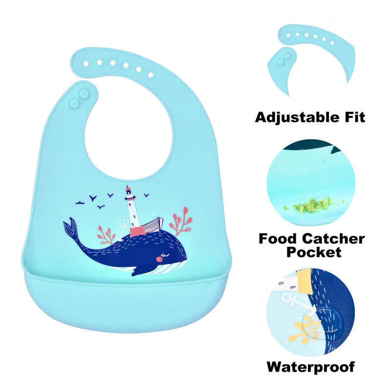 [Australia] - FILOWA Silicone Bibs for Babies,3 PCS Baby Weaning Silicone Bibs Feeding Waterproof Wide Food Crumb Soft Catcher Wipeable Adjustable Bib for Toddlers,Machine Washable No-Mess BPA Free Food Grade Bibs Grey 