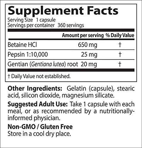 [Australia] - Doctor's Best Betaine HCI Pepsin & Gentian Bitters, Digestive Enzymes for Protein Breakdown & Absorption, Non-GMO, Gluten Free, 360 Count (Pack of 1) 