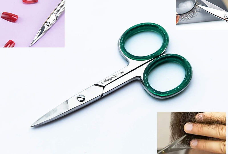 [Australia] - Surgstrom Premium 3.5 inch 2 pcs Manicure Scissors Stainless Steel Cuticle Pedicure Beauty Grooming Tool for Nail, Eyebrow, Eyelash, Dry Skin Steel Blade Scissor with Green Padding 2 Scissors set 