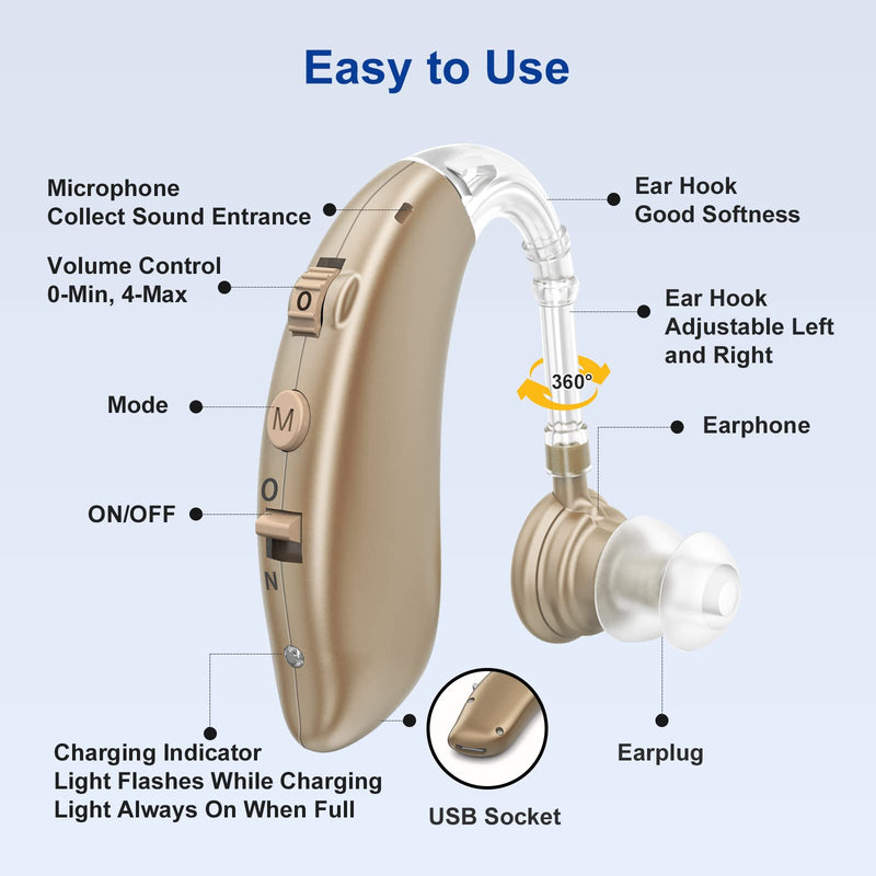 [Australia] - Hearing Aids for Seniors, Rechargeable with Noise Cancelling, Nano Hearing Aids,Digital Hearing Amplifier for Hearing Loss, Invisible Hearing Aid,Ear Sound Amplifier,Hearing Devices Assist(BROWN) Brown 