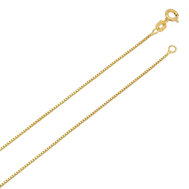 [Australia] - 0.9mm Polished 0.16 mils (4 microns) 14k Yellow Gold Plated Silver Square Box Chain Necklace, 16'-20 20.0 Inches 