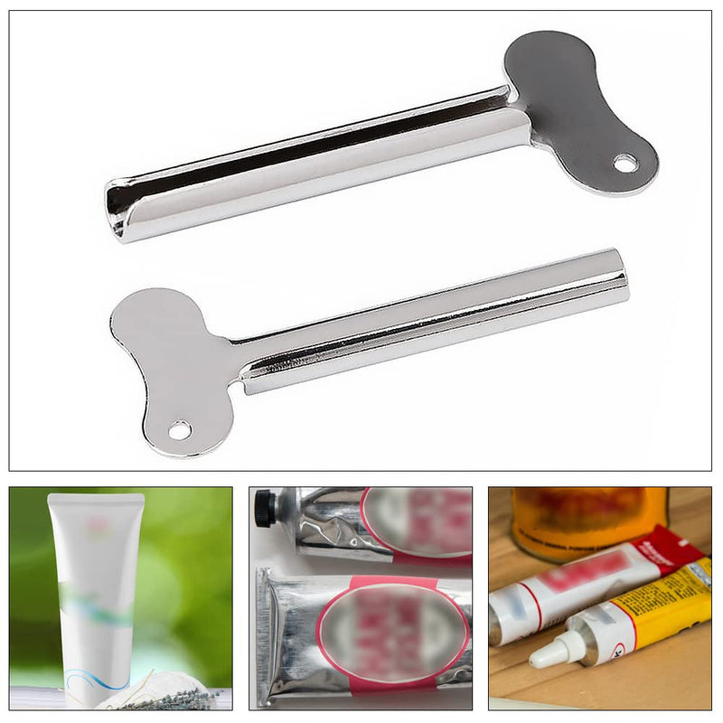 [Australia] - 4 Pcs Metal Tube Toothpaste Squeezer Key Stainless Steel Toothpaste Tube Silver Key Dispenser Tube Squeezer Roller for Toothpaste Cosmetic Oil Cream Paint Squeezer 