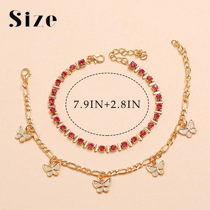 [Australia] - Bodiy Boho Butterfly Ankelts Gold Crystal Ankle Bracelets Beach Layered Ankle Chain Foot Jewelry for Women and Girls 