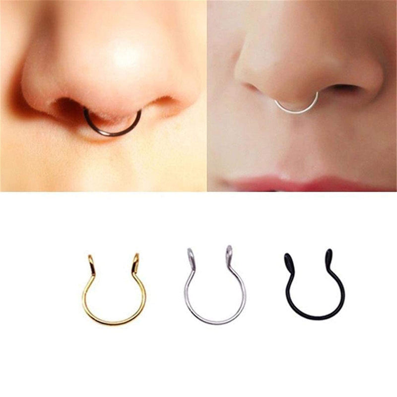 [Australia] - CHUXI 5 Pack Nose Rings Fake Stainless Steel Faux Piercing Jewelry Fake Nose Ring Horseshoe Clip on Circle Hoop No Pierced Septum Nose Ring Women Men 