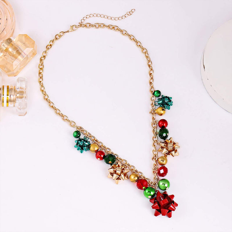 [Australia] - XOCARTIGE Christmas Necklace X-Mas Jingle Bell Necklaces Present Bow Pendant Necklace Present for Women Girls A Gold 