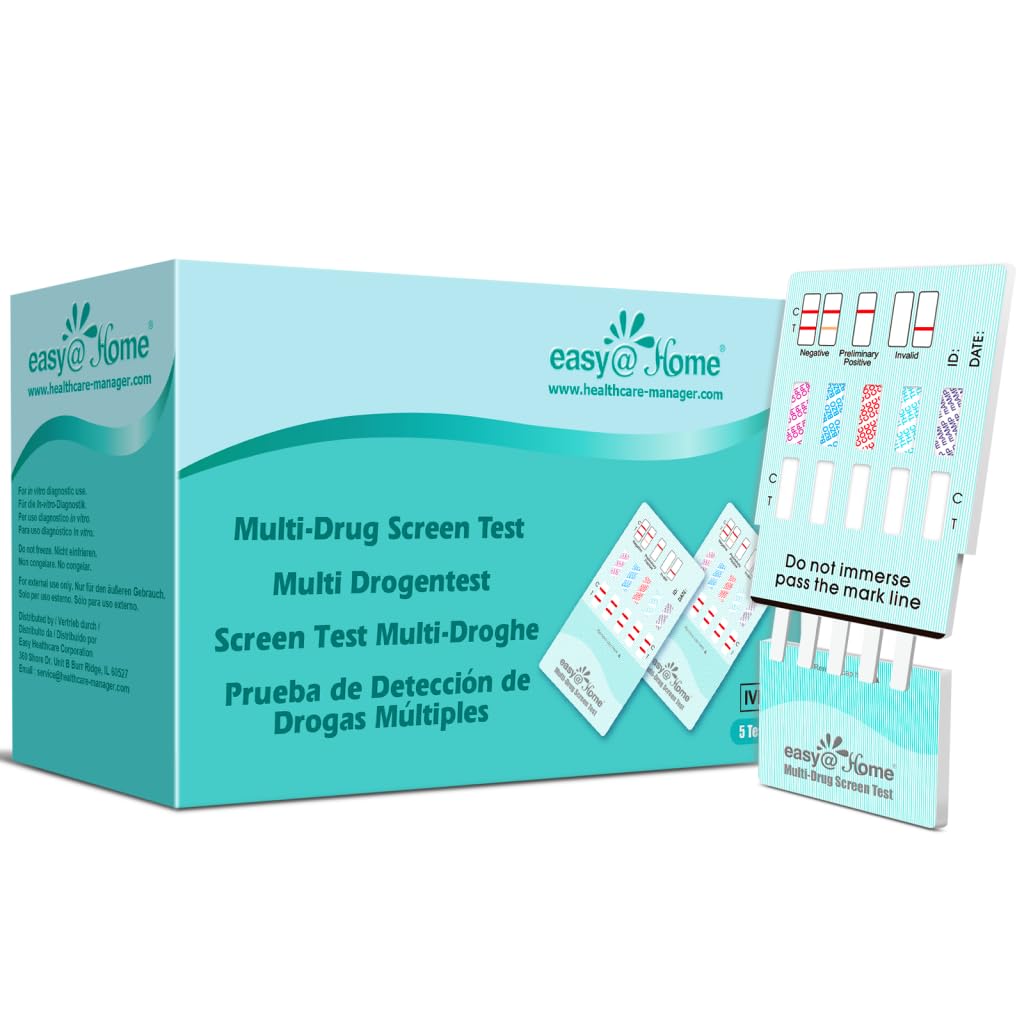 [Australia] - 5 x Drug Test Kits Easy@Home 5 Panel Instant- Testing Marijuana (THC), COC, OPI 2000, AMP, BZO - Urine Dip Drug Testing - #EDOAP-754 5 Count (Pack of 1) 