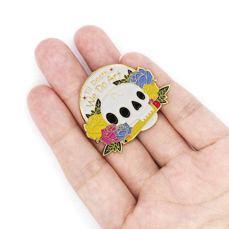 [Australia] - Funny Art Gifts for Women Girls Teens - Til Death We Do Art and Skull Flowers Enamel Lapel Pin Badge - Charm Art Pin Gifts for Women/Best Friends/Family 