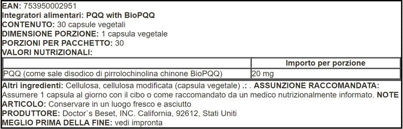 [Australia] - Doctor's Best PQQ with BioPQQ, Non-GMO, Vegan, Gluten & Soy Free, 20 mg, 30 Count 