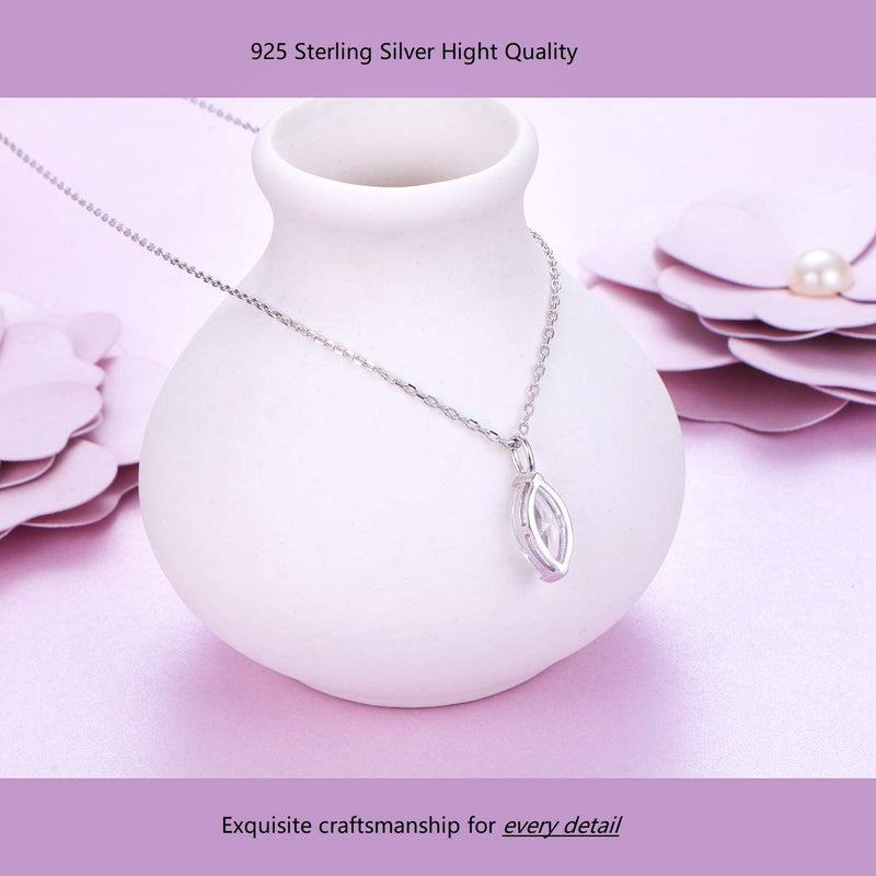 [Australia] - Dainty Sterling Silver Solitaire Necklaces for Women Teen Girls Cubic Zirconia Marquise Pendant Necklace, Adjustable Silver Chain 15+3 Inches Birthday Gifts Jewelry White 