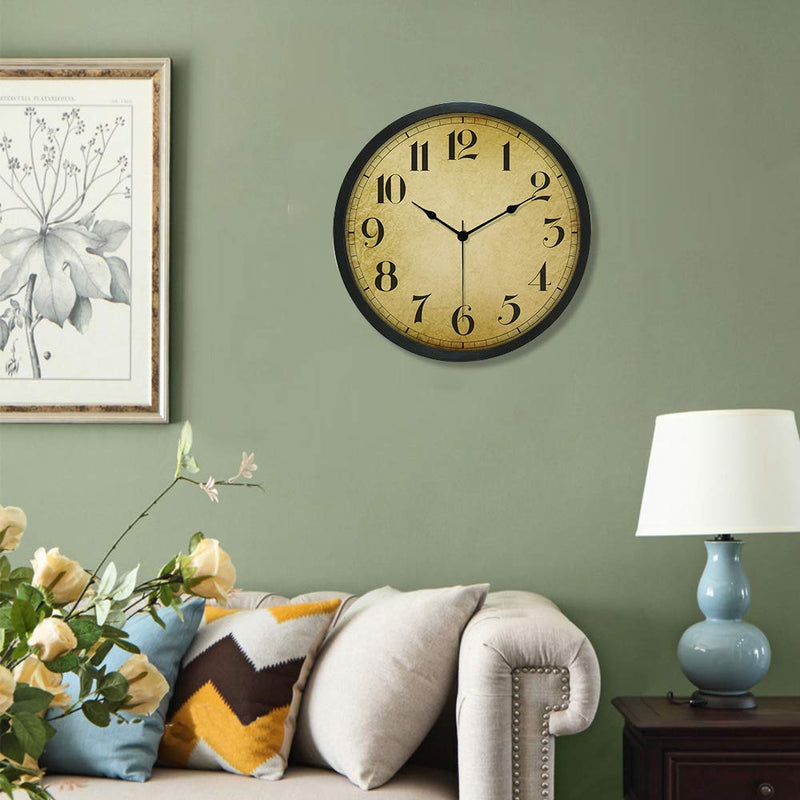[Australia] - Gkwet Black Retro Wall Clock, Silent Non Ticking 10 Inch Quality Quartz Decorative Wall Clock, Round Easy to Read Home, Office, School Clock C 