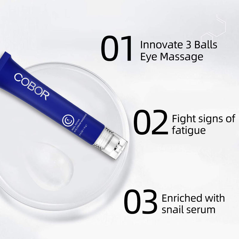 [Australia] - COBOR Eye Cream with Ball Massager Anti-Wrinkle Gel Eye Repair Snail Serum Firming Eye Balm for Dark Circles Puffiness Fine Lines 0.5fl Oz 