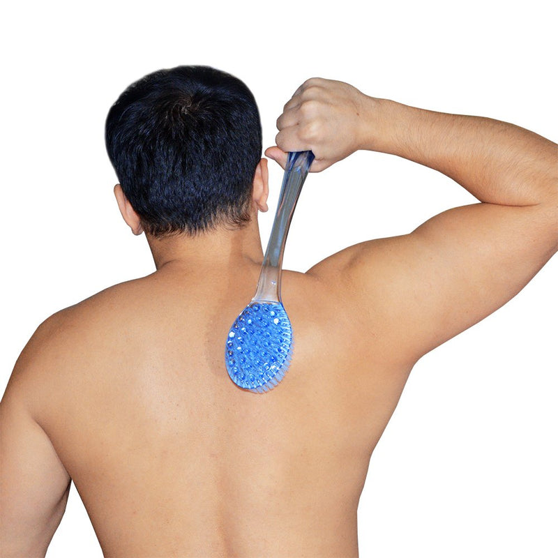 [Australia] - Bath Brush with 14" Long Handle Blue Shower Body Back Scrubber Massager (Blue) 