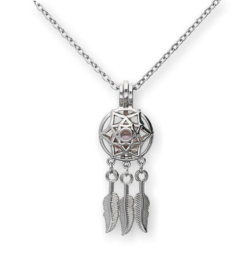 [Australia] - Pearlina Dream Catcher Cultured Pearl Oyster Necklace Set Silver-tone Cage w/Stainless Steel Chain 18" 