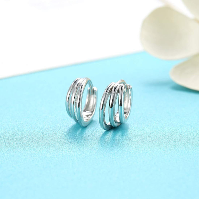 [Australia] - Tiny 925 Sterling Silver Triple Circle Hoop Earrings for Women Teens 8mm Ear Cuff Huggie Hoop Earrings 